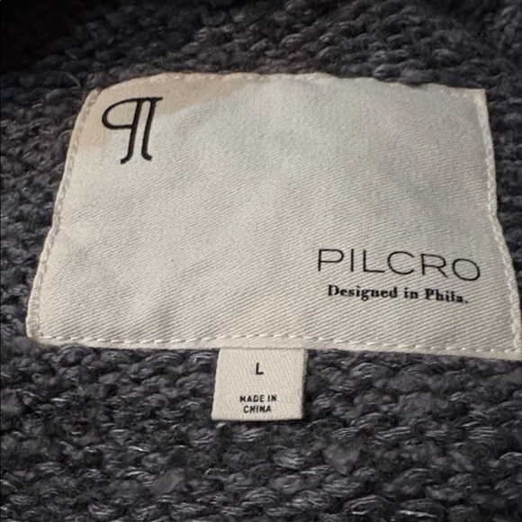 Pilcro Charcoal Gray Cardigan with Dog Intarsia and Pink Trim - Picture 12 of 13